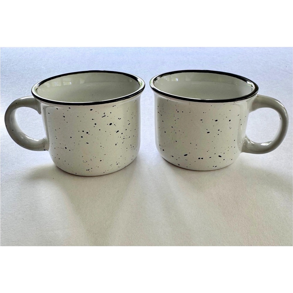 Set of 4 - 4oz‎ Speckled Ceramic White Black Campfire Coffee Mugs - Picture 2 of 11